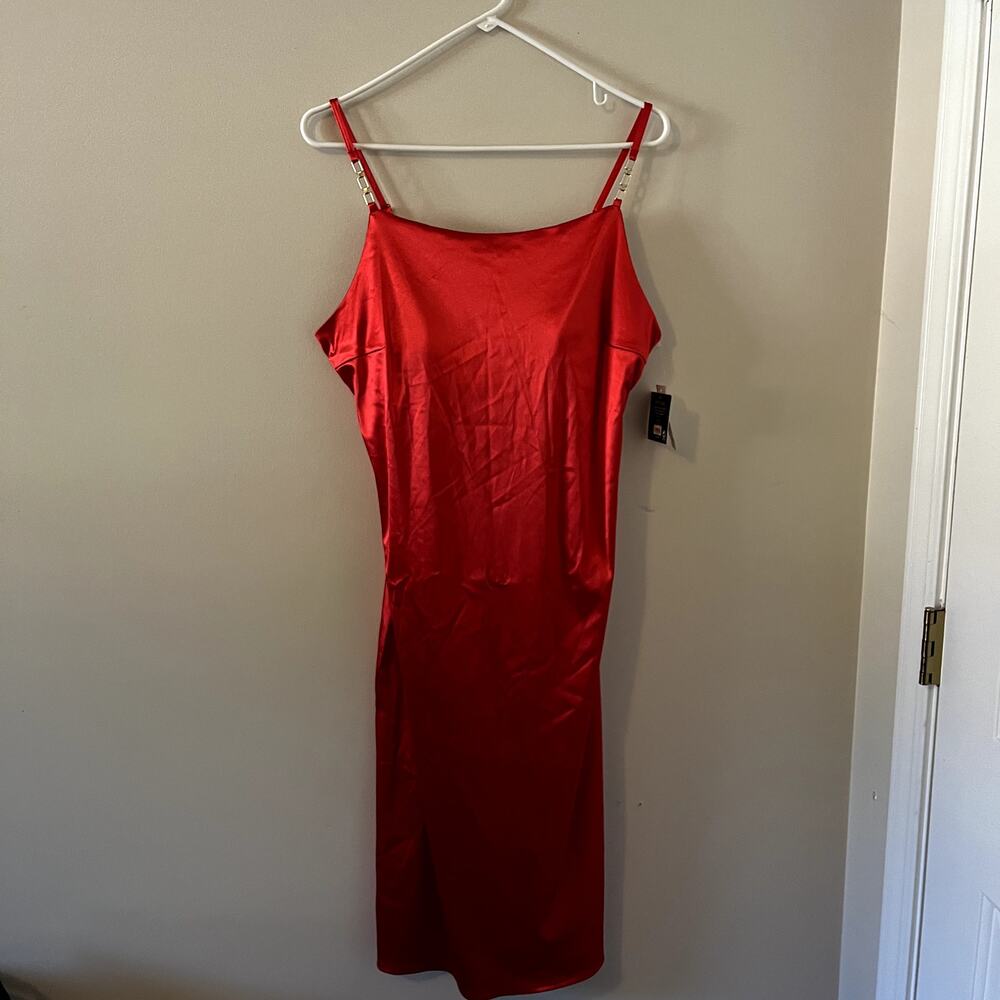 NWT Planet Gold Red Satin Red Midi Red Dress Women's XL